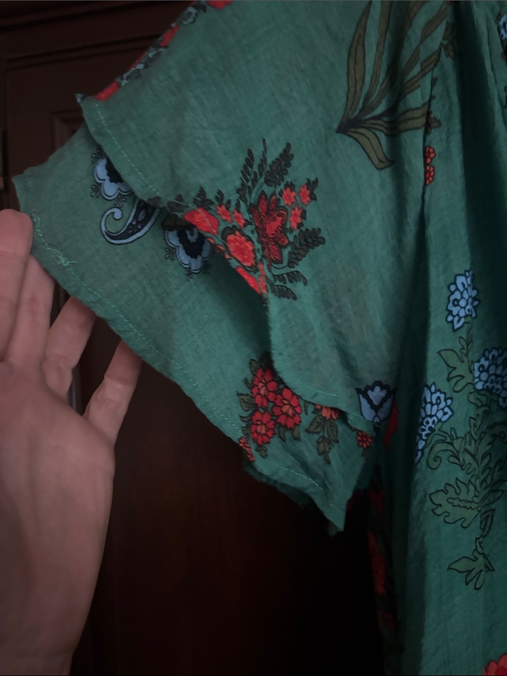 THML Teal Green Floral Midi Dress with Red & Blue Blooms - Picture 3 of 5